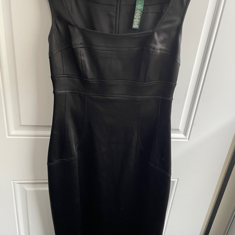Lauren Ralph Lauren Black cocktail dress, square neckline, satin, size 4